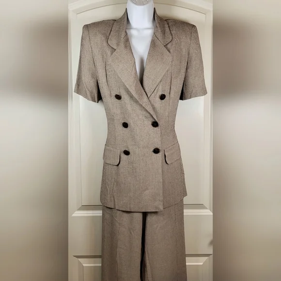 Vintage VIRGO II Lightweight Pantsuit Brown and Tan Houndstooth Size 8 - Picture 1 of 10